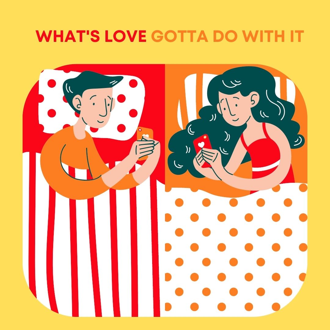 what's love gotta do with it workshop, boy in red, in bed texting, girl in organge in bed texting