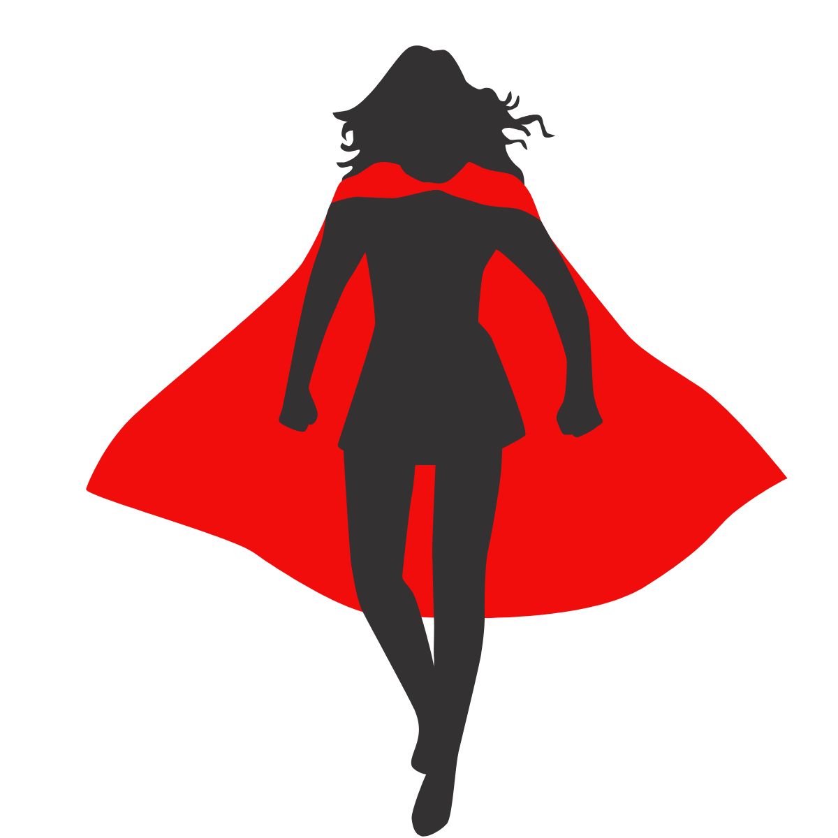 a young woman in a silhouette in a red cape.